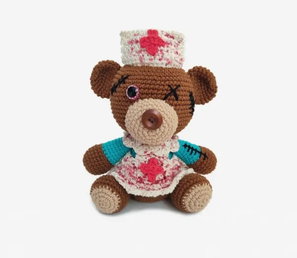 Free Crochet Pattern : Halloween Creepy Nurse Bear